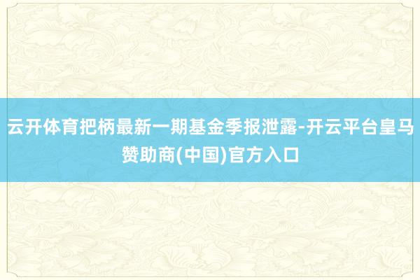 云开体育把柄最新一期基金季报泄露-开云平台皇马赞助商(中国)官方入口